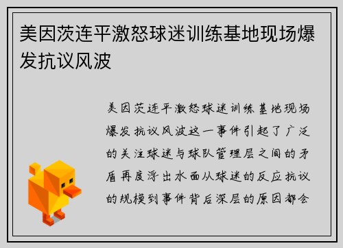 美因茨连平激怒球迷训练基地现场爆发抗议风波